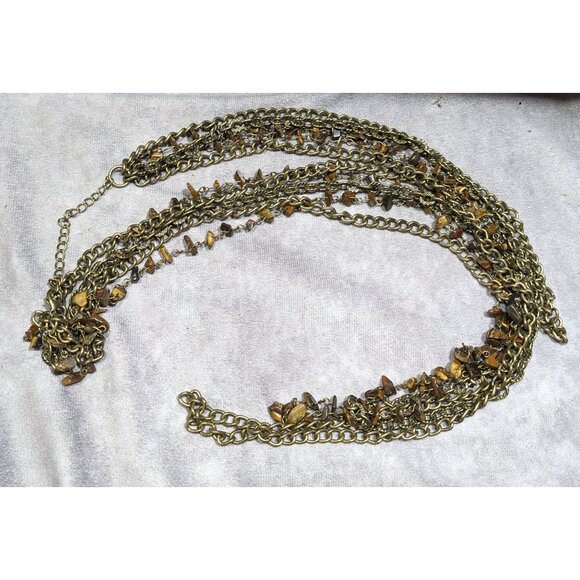 Multilayer Tiger Eye Chip Antiqued Gold Tone Chain Necklace - Picture 8 of 8